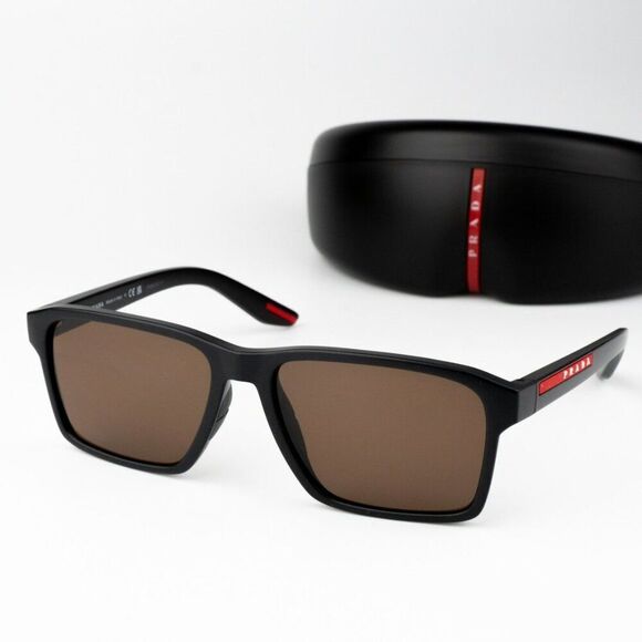 NEW Prada Linea Rossa PS05YS DG050A Black Rubber Brown Unisex Sunglasses - Picture 2 of 10